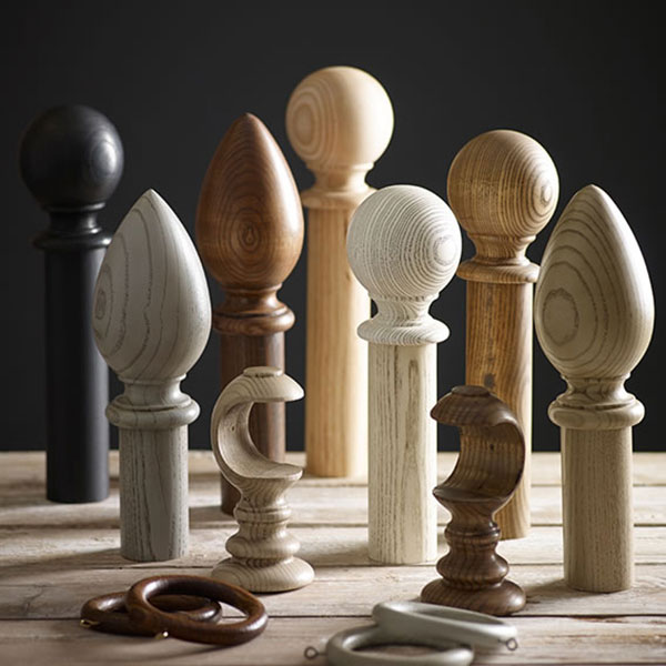 Wooden curtain pole ends