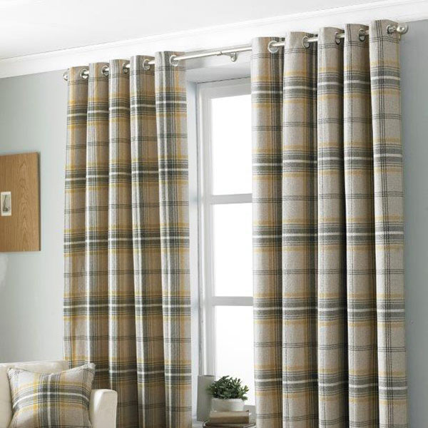 Checked pattern eyelet curtains